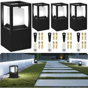 Gardencoin Landscape Bollard Lights Outdoor, Low Voltage 12V LED Pathway Lighting, Modern Post Lantern Wired, Aluminum Waterproof Floor Pillar Lighting with 5W 5000K E26 Bulb, 4 Pack