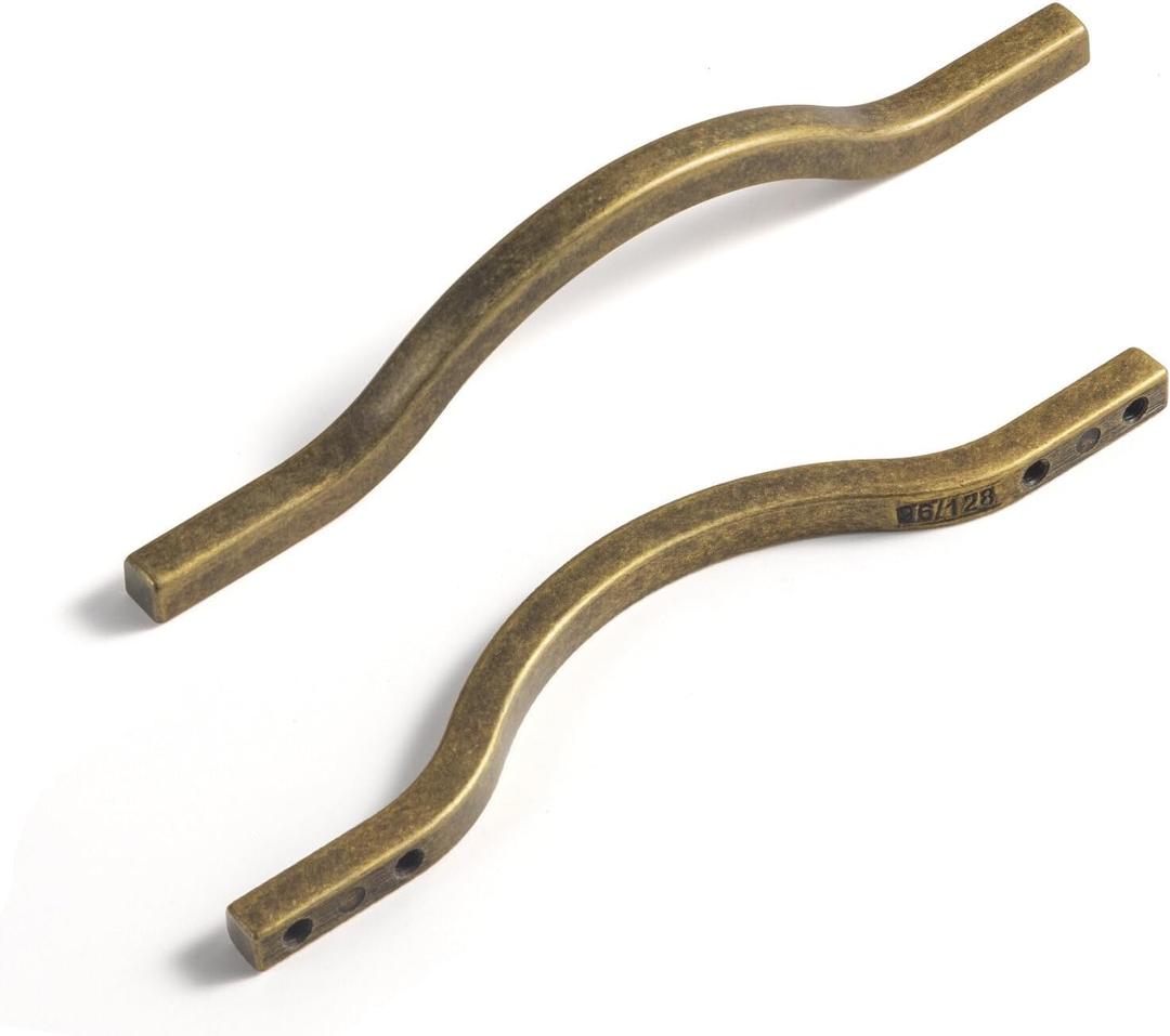 Goo-Ki Low Profile Antique Brass Cabinet Pulls, Double Hole Centers(3.8''/5'') Zinc Alloy Handle for Drawer Cupboard Wardrobe,6 Packed