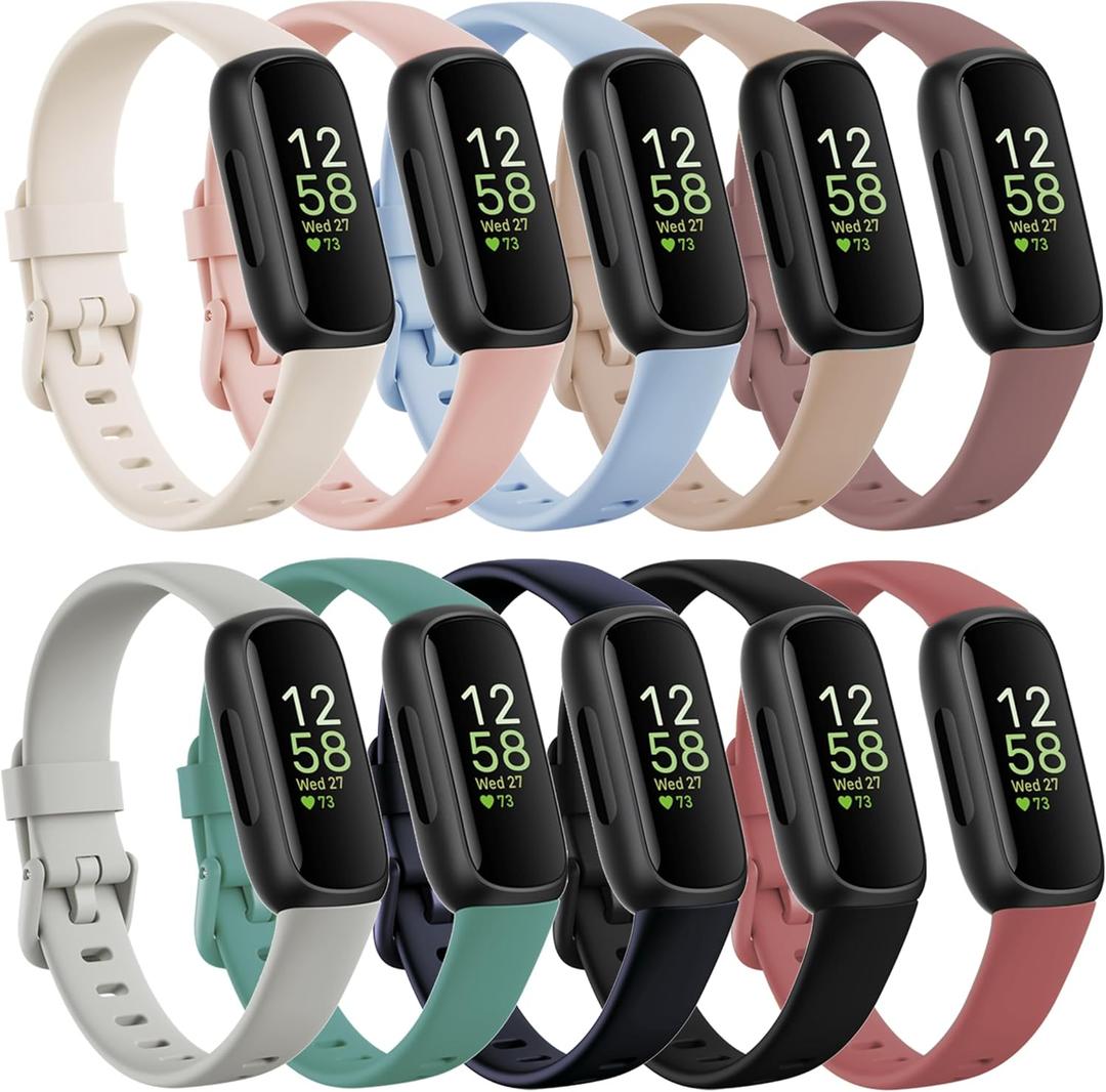 10 Pack Compatible with Fitbit Inspire 3 Bands,Soft Sport Bands Silicone Replacement Wristband for Fitbit Inspire 3 Tracker Smart Watch for Women Men