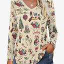 Shirt for Women Funny Letter Graphic Long Sleeve Tee Holiday Party Family Matching Tops, 2XL