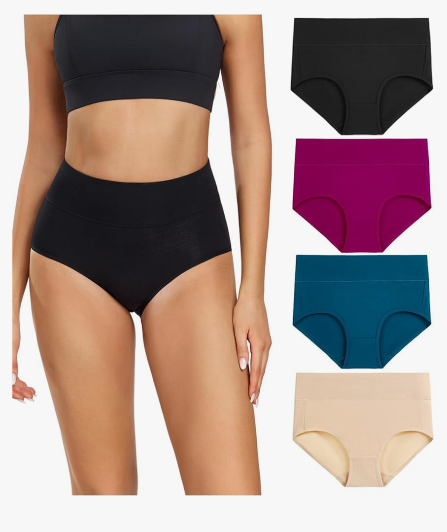 wirarpa Women's Cotton Underwear High Waisted Ladies Panties Full Coverage Briefs 4 Pack M