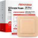 FRESINIDER Silicone Foam Dressing with Adhesive Border – Wound Dressing Bandage – Silicone Foam Pad – Pack of 20 – 4 x 4 Inches Large Waterproof Bandages – Self Adhesive Wound Care and Dressings