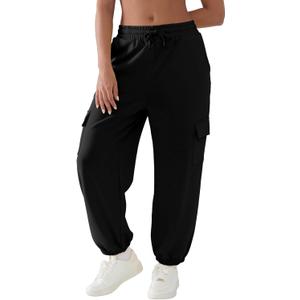 Cargo Sweatpants for Women with Pockets Casual Baggy Joggers Pants Travel Outdooors Hiking Gym Workout Pants (Small, Black)