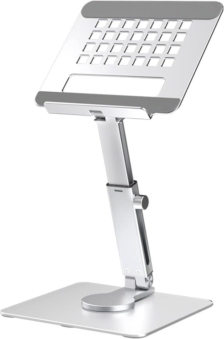 GuaziV 360 Adjustable Tablet Stand - Ergonomic Foldable Holder for iPad 10.2-12.9, Kindle, Phones 4-13, Anti-Slip Desktop Mount for Work, Cooking, Gaming & Reading (Silver white)