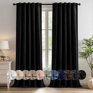 MIULEE Black Pinch Pleat Blackout Curtains 108 Inch Length 2 Panels Set for Bedroom Living Room Darkening Back Tab Rod Pocket Pleated Thermal Insulated Soundproof Extra Long Floor to Ceiling Curtains
