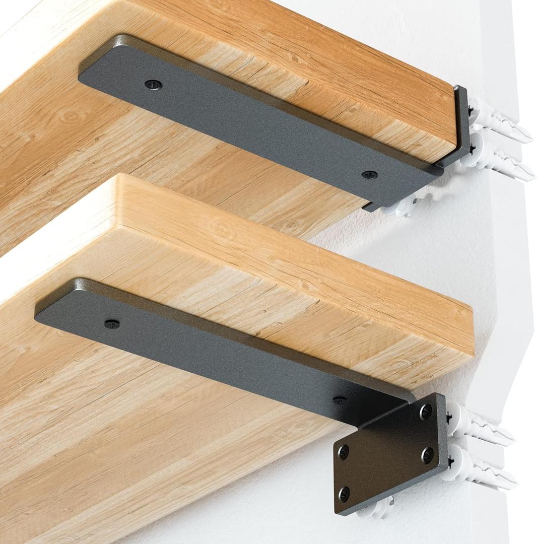 Rustic Industrial Heavy Duty Shelf Brackets - 10 Inch Thick, 6 Pack Floating Hidden Brackets with Modern Iron Finish (10 Inch)