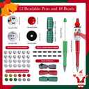 NEWEST 12 Pieces Christmas Beadable Pens Kit Cute Snowman Bead Pens with 48 Beads & 3 Ribbons DIY Pen Making Kit Black Ink Beaded Ballpoint Pens Bulk for Christmas Gifts School Office Supplies