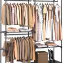 Clothes Rack, Portable Closet, 54.3 Inch Large Capacity Wardrobe Closet, Clothes Storage Organizer with Shelves and 3 Hanging Rods, Easy to Assembly, Black PCT022B01