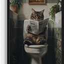 Cat on Toilet Wall Art Print Poster, Dog Bathroom Humor Decor Posters Prints for Restroom Home Picture Painting Artwork Gallery 7 (Cat, 8 x 10 inches, Unframed)