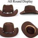 Kids Western Cowboy Hat Wide Brim with Band Wool Felt Vintage Jazz Fedora Cowgirl Hats for 3-7 Years Boys Girls (Brown)
