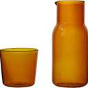 Bedside Glass Water Carafe Set with Cup, Glass Carafe with Lid Mouthwash Cups for Bedroom Bathroom Juice Wine Milk 19oz Amber