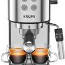 KRUPS Stainless Steel Espresso Machine: 15-Bar Pump Pressure, Milk Frother for Cappuccino and Latte, Fast Pre-Heat, 2-Cup Capacity, Cup Warmer, Easy Cleaning, 1350W, Silver