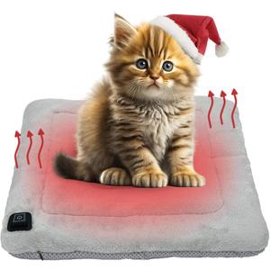 Pet Heating Pad, Temperature Adjustable Electric Heating Pad for Dogs and Cats, Indoor/Outdoor 18" x 18" Graphene Heated Cat Dog Bed Mattress, Without Power Bank