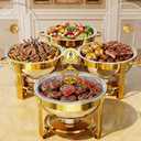 Chafing Dishes for Buffet, 6QT 4 Pack Round with Glass Lid, Gold