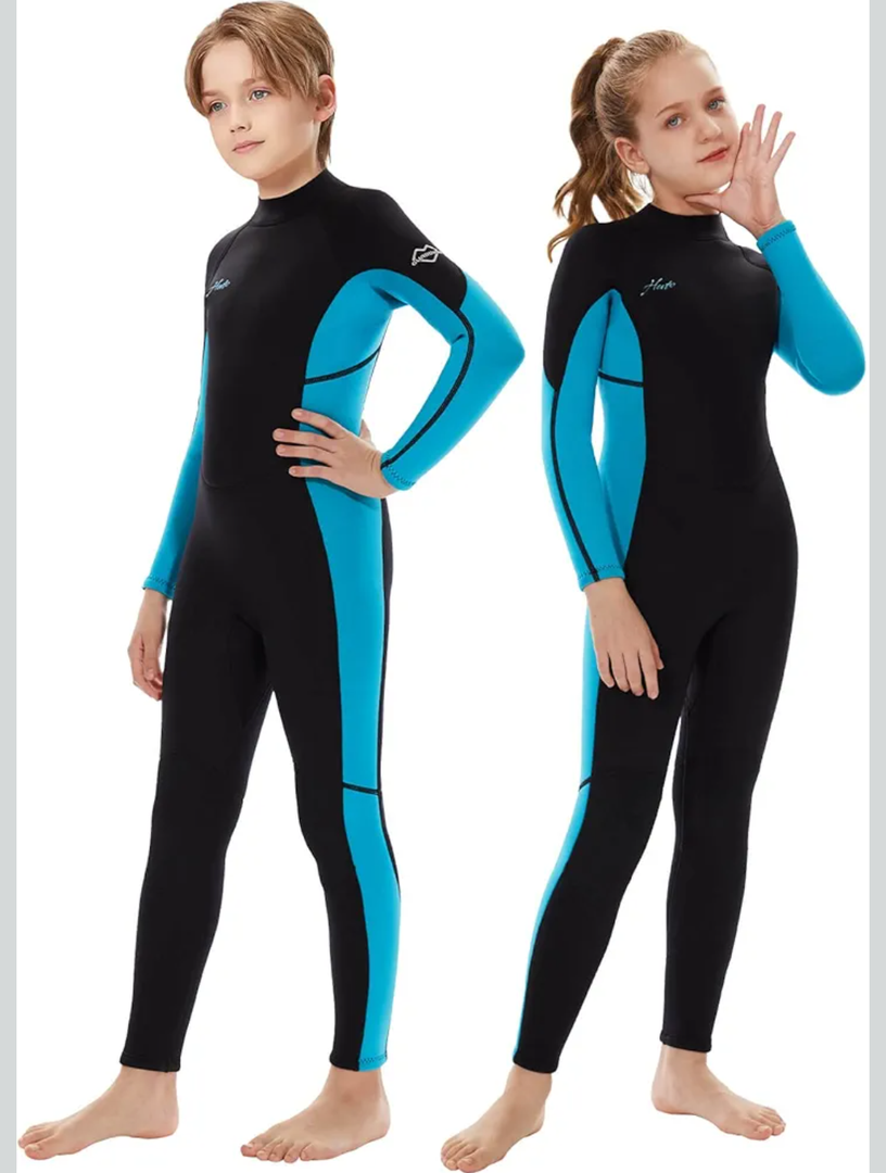 Hevto Kids Wetsuit for Boys Girls Toddler Youth 3/2mm Neoprene Full Wet Suits in Cold Water for Swimming Surfing Diving 12, K1-3mm-Back Zip-Blue