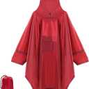 Cosmine Hooded Rain Poncho for Adult with Pocket, Waterproof Lightweight Unisex Raincoat Jacket for Hiking Camping Emergency (00-66, 3 in 1 Red)