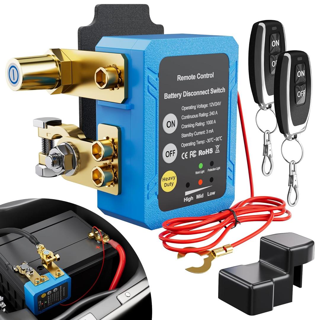 RVBOATPAT Remote Battery Disconnect Switch 12V 240A Kill Switch Automatic Power Shut Off Switch for Car, Auto, ATV, Truck (Side Installation)