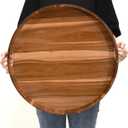 20 Inch Extra Large Round Serving Tray HeavyDuty Acacia Wood Tray for Oversized Ottoman Coffee Table and Counter Giant Decorative Organizational Tray Extensive Kitchen Serveware (Brown)