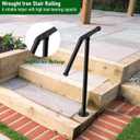 Single Post Handrail Stair Railings for Outdoor Steps Fit 1-2 Steps Outdoor Wrought Iron Handrails with Base Transitional Porch Railing for Concrete Steps or Wooden Stairs, Black