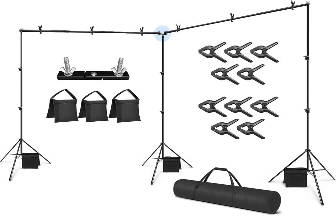 Julius Studio [Enhanced Heavy Duty] 20.1 x 8 ft. (W x H) Backdrop Stands, 300 Degree Crossbar Rotatable Angle Adjustable Double Dual Crossbar Extender Mount, Strong Background Support, JSAG794