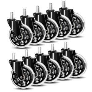 Office Chair Wheels Replacement Heavy Duty Rubber Desk Chair Casters Safe for Hardwood Floors, Carpet & Tile, Quiet Roller Blade Style Chair Casters, Universal Fit/Not for 1KEA -10 Packs