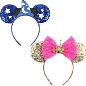 Couple Ears Headbands - Mouse Playground Cosplay Bow Headwear, Princess Costume Party Headbands for Women, Boys, and Kids (Pink)