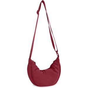 Nylon Crescent Crossbody Bag for Women Purses Trendy Men,Small Travel Sling Bag Hobo (Red)