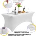 Heochy 1 Pc 6FT Table Cloth for Rectangle Tables - White Tablecloth Rectangular Fitted Stretch Spandex Table Covers 6 ft for Birthday, Cocktail, Wedding, Banquet Spring Outdoor Party