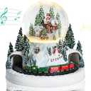 VCUTEKA Christmas Snow Globe, Musical Snow Globes Color Changing Swirling Glitter Battery Operated Lighted Christmas Village Houses with Rotating Train Snow Globes for Kids Gift and Home Décor