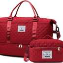 Expandable Weekender Bag for Women - Waterproof Large Capacity Travel Duffle with Multi-Compartment Organizer, Weekend Trips & Business Travel (Wine Red)