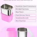 Snackle Box Container, Stainless Steel Divided Serving Tray with Lid and Handle, Large Snack Tray for Fruit Veggie Candy, 8-Compartment Snack Platter for Travel Beach Picnic,with Pink Silicone Sleeve