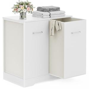 120L Double Pull-Out Laundry Hamper Cabinet with Removable Bags, White 23.6"L x 13"W x 29.5"H