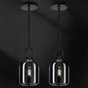Modern Black Pendant Lights Kitchen Island Ceiling Chandelier Indoor Thick Crystal Hanging Light Fixtures for Kitchen Living Room Dining Room Bedroom2Pack