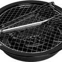 Korean-Style Smokeless Outdoor BBQ Grill Pan Alloy Grilling Mesh, Even Heating,Oil Drain Design, Easy Clean, Non-Stick & Non-Burning,Includes 304 Stainless Steel Tongs,Black,(Made in Japan)