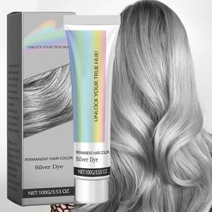 Silver Hair Dye Permanent Hair Color, Silver Hair Color with Natural Essence, for All Hair Types, 1pcs
