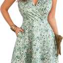 Casual Sleeveless Summer Dresses for Women | Floral Sundress, Wrap V-Neck, Elastic Waist with Pockets, Fit and Flare A-Line Design for Vacation, Beach, Casual Wear (M)