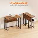 Huuger Folding Desk with Storage Shelf, 31.5 Inch Foldable Computer Table for Small Spaces, Space Saving Sofa Table for Couch, Writing Work Office Computer Desk, Easy to Fold, Rustic Brown