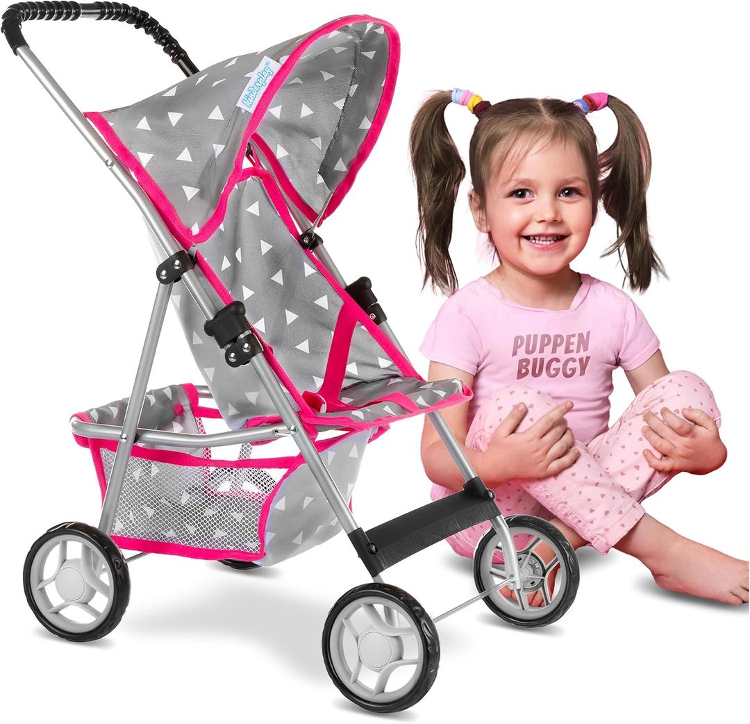 Baby Doll Stroller | Pram for Girls | Umbrella Stroller for Kids - Lightweight Play Carriage for Ages 2+ Years | Baby Doll Accessories with Storage | 22.05-Inch Handle Height, Model KP0280S, 41 x 33 x 56 cm