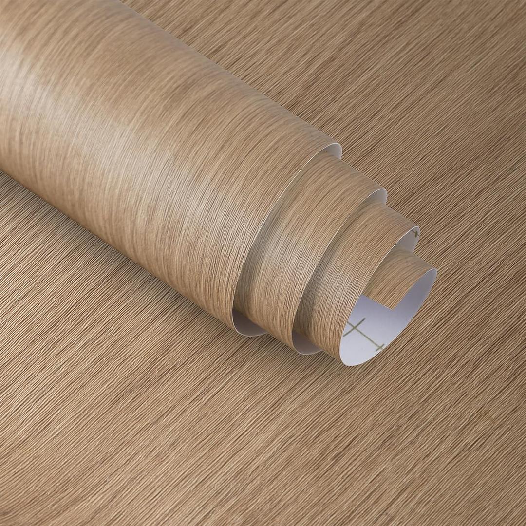 15.74"x354" Light Wood Contact Paper Brown Oak Wallpaper Peel and Stick Waterproof Removable Thick Wooden Adhesive Paper for Furniture Kitchen Bedroom Living Room Natural Wood Vinyl Cabinet Wrap