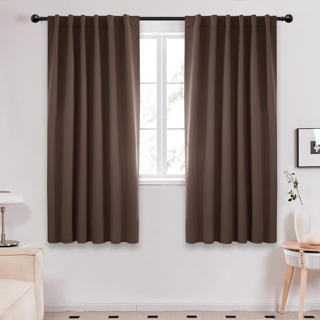 Deconovo Back Tab and Rod Pocket Blackout Curtains, Thermal Insulated Window Curtain Set - Blackout Panels for Bedroom, 52x63 Inch, Brown, 2 Panels