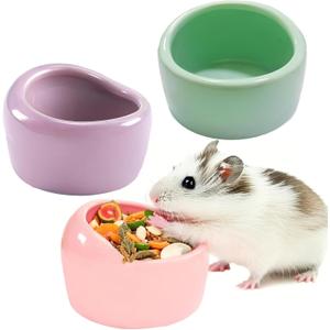 JSLZF Small Animal Bowl Ceramic Hamster Bowl Hamster Food Dish Prevent Knocking Over, Food Splashing and Chewing Feeding Dish for Gerbil Chinchilla Rat (3 PCS)