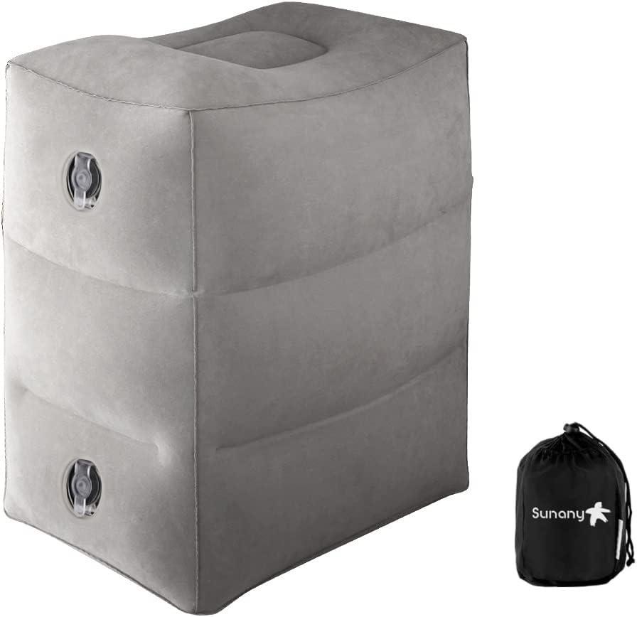 Sunany Inflatable Foot Rest Pillow for Travel, Kids/Adults Airplane Travel Pillow-Adjustable Height Cushions,for Kids to Sleep While Traveling,Suitable for Office, Home and Any Travell (1 Pack) (Grey)