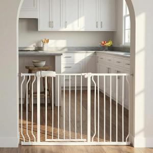 Extra Wide Baby Gate 48-53 Inch, Tension Mounted No Drilling, Pressure Mounted Indoor Safety Gate for Stairs & Doorways - Metal Design for Kids and Pets, White
