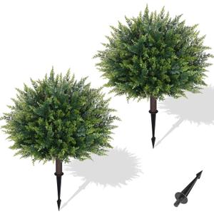 Waipfaru Artificial Plants Outdoor, 2Pcs 23'' Artificial Cedar Topiary with Ground Spike, UV-Resistant Fake Plants Fake Bushes Shrubs for Outdoor Indoor Garden Front Porch Decor