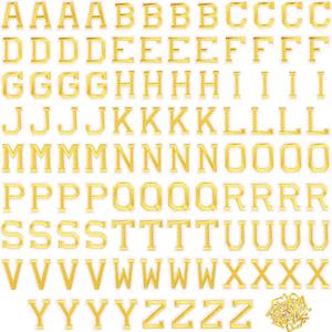 104 Pcs Iron on Letter Alphabet Fabric Patches with Ironed Adhesive Embroidered Decorate Repair A-Z Letter for Bulletin Board School T-Shirts, Jeans, Jackets, Socks, Bags, DIY(Gold)
