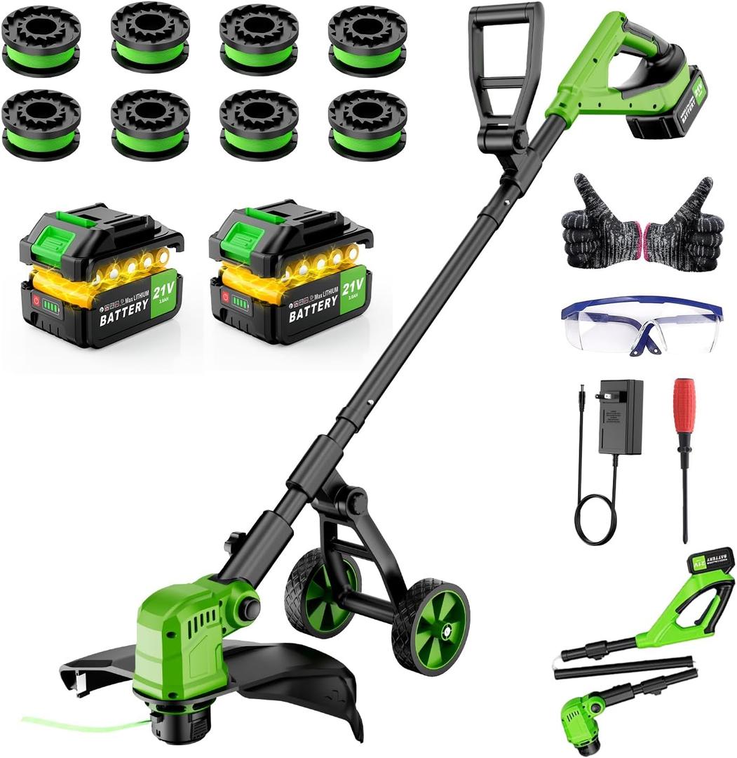 14" Walk Behind String Trimmer with Wheels, Cordless Weed Wacker