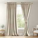 JIUZHEN Beige Velvet Curtains 96 inches for Living Room - Soft Retro Blackout Velvet Drapes Rod Pocket Room Darkening Thermal Insulated for Bedroom/Gallery, 52W x 96L, 2 Panels with Tiebacks