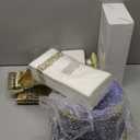 Nervure 350PCS Blue Plastic Plates - Blue Plastic Dinnerware Sets for 50 Guests - 100 Disposable Plates, 150 Gold Silverware, 50 Cups, 50 Napkins for Wedding & Party & Thanksgiving Day