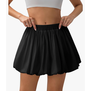 SCKTOO Women's Bubble Skirts Elastic High Waisted A Line Ruffle Casual Mini Skirt with Shorts Underneath, Size XL, Black