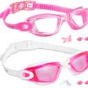EverSport Kids Swim Goggles, Pack of 2 Swimming Goggles for Children Teens, Anti-Fog Anti-UV Youth Swim Glasses for Age4-16 (Color: Rosered & Pink)